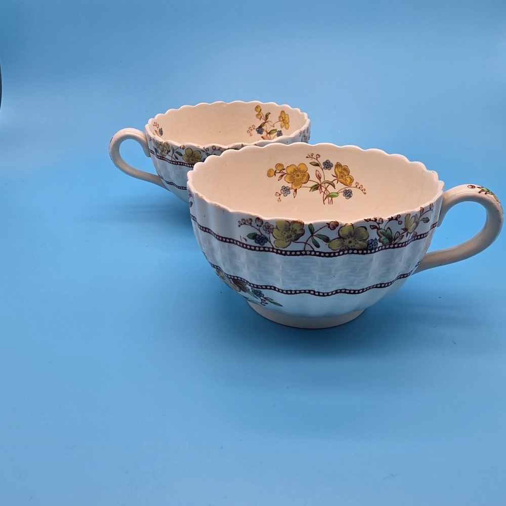 2 Spode Copeland Vintage Buttercup Tea Cups Older Back stamp 2/7873 Made England
